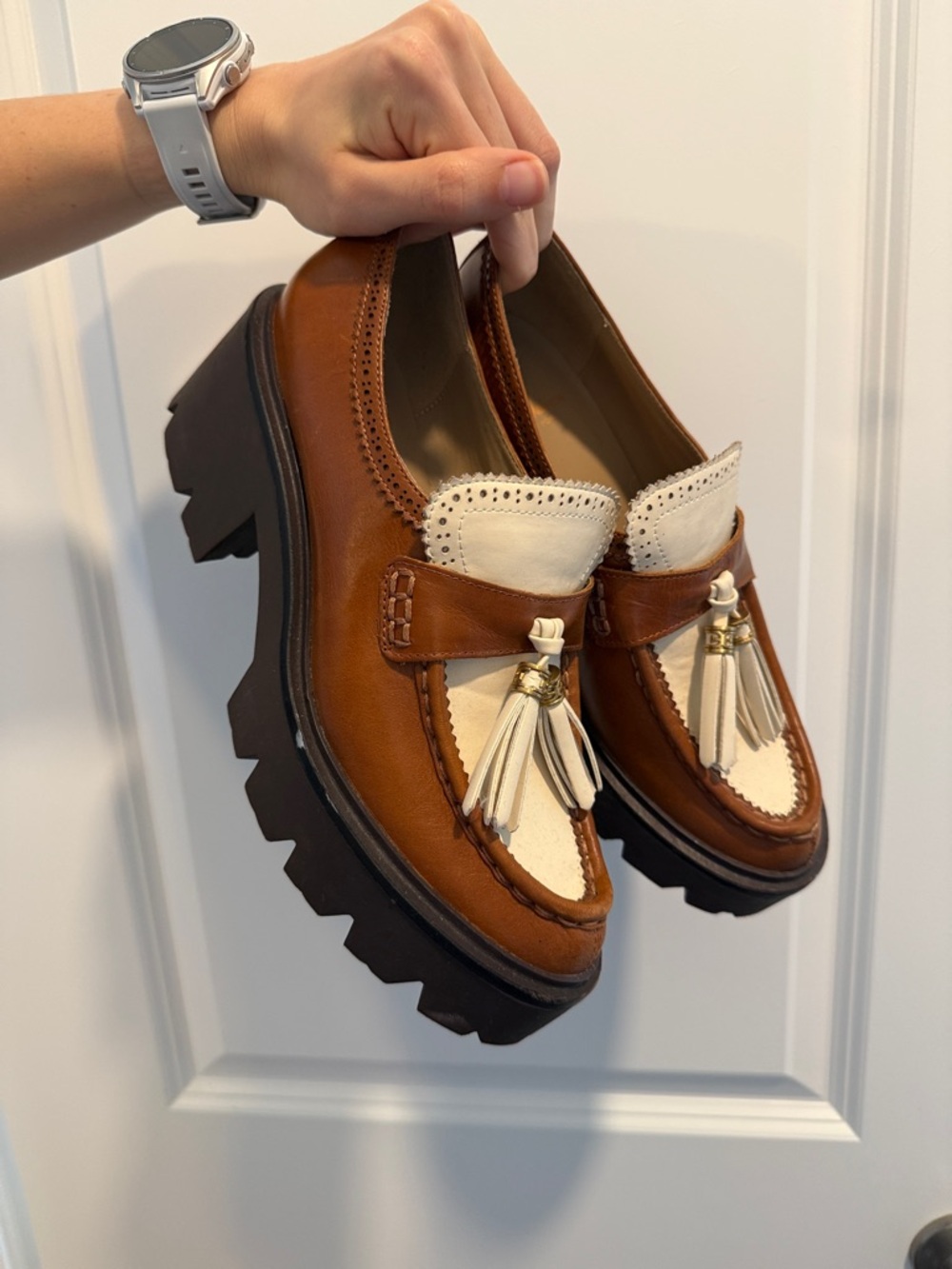Sam Edelman Brown and Cream Tassel Platform Loafers - Women's